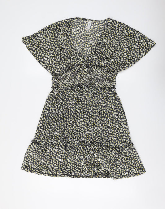 Only Womens Black Floral Polyester Fit & Flare Size S V-Neck Pullover