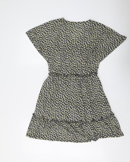 Only Womens Black Floral Polyester Fit & Flare Size S V-Neck Pullover