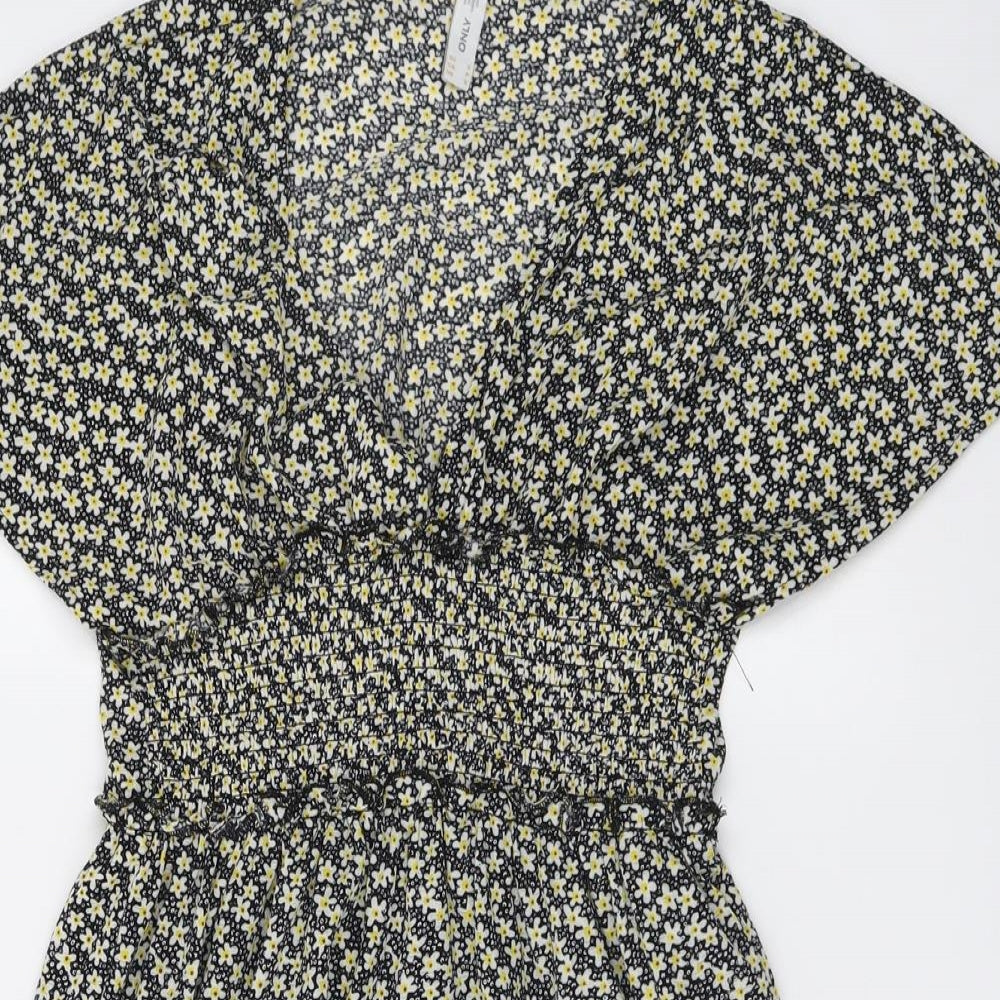 Only Womens Black Floral Polyester Fit & Flare Size S V-Neck Pullover