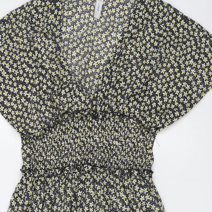 Only Womens Black Floral Polyester Fit & Flare Size S V-Neck Pullover