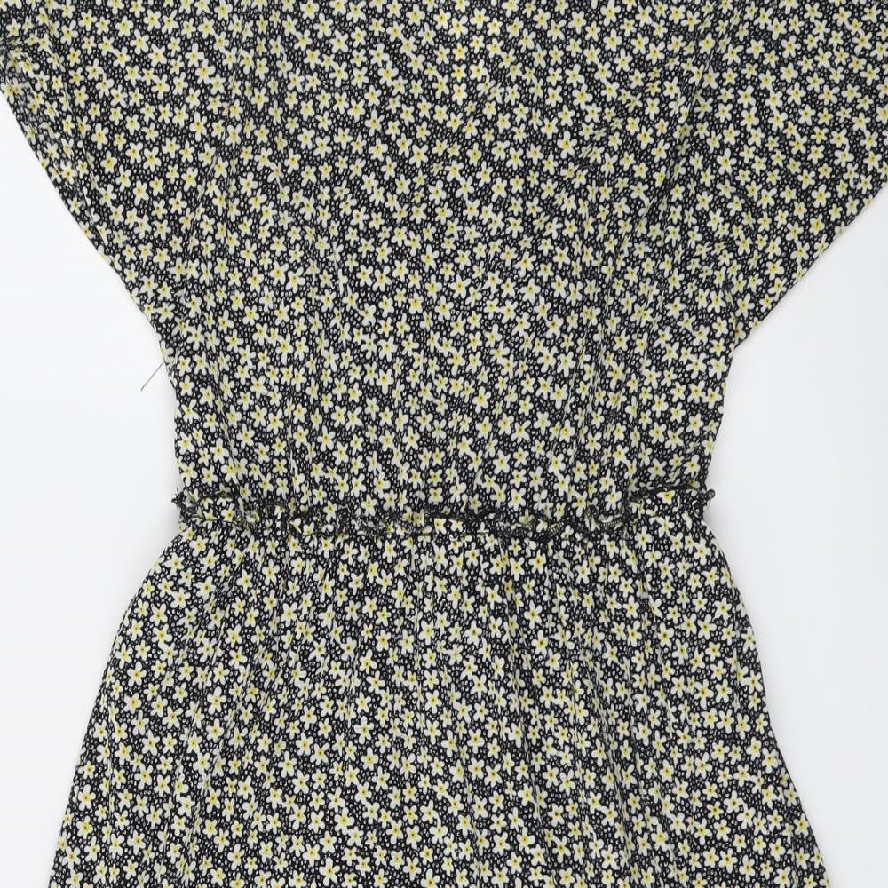 Only Womens Black Floral Polyester Fit & Flare Size S V-Neck Pullover