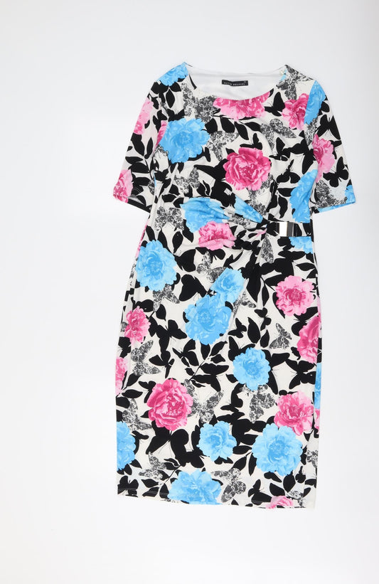 David Emanuel Womens Multicoloured Floral Polyester A-Line Size 10 Round Neck Pullover