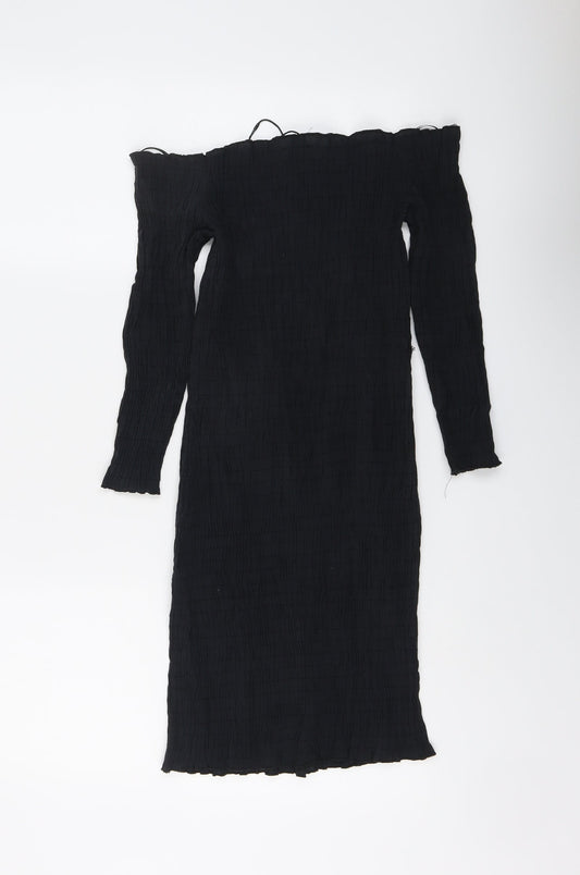 Zara Womens Black Modal A-Line Size L Off the Shoulder Pullover