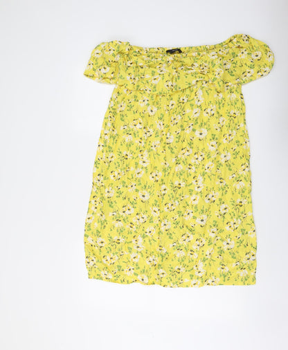 VERO MODA Womens Yellow Floral Viscose A-Line Size XL Mock Neck Pullover