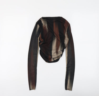 Boohoo Womens Black Geometric Polyester Cropped Blouse Size 6 Boat Neck - Ruched