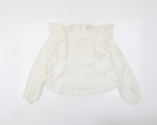 Miss Selfridge Womens Ivory Polyester Basic Blouse Size 4 Round Neck