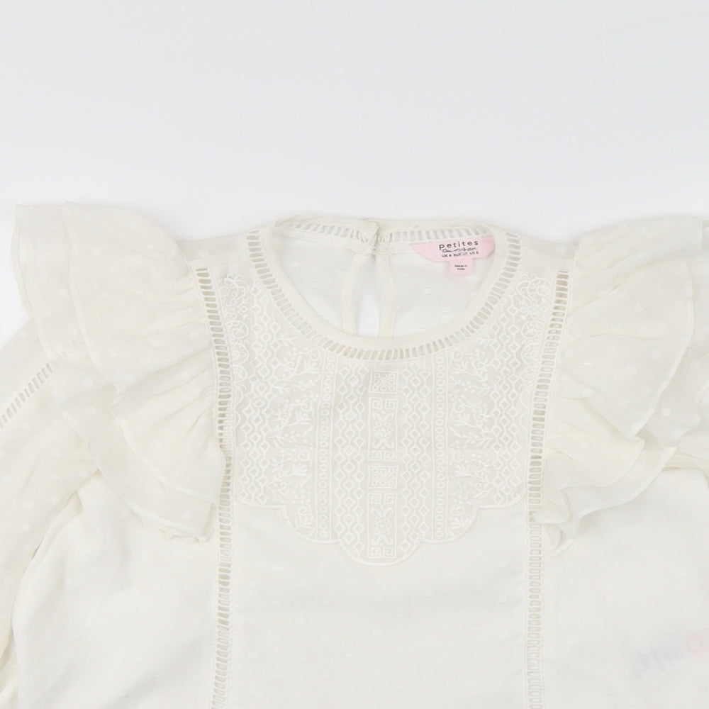 Miss Selfridge Womens Ivory Polyester Basic Blouse Size 4 Round Neck