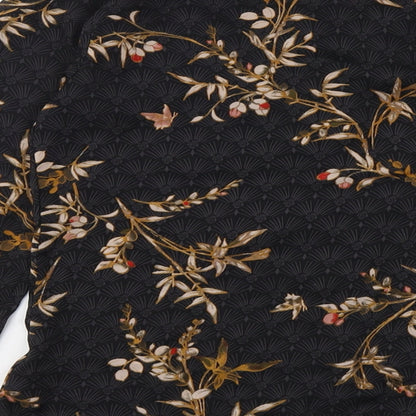 Autograph Womens Black Floral Polyester Basic Button-Up Size 8 V-Neck