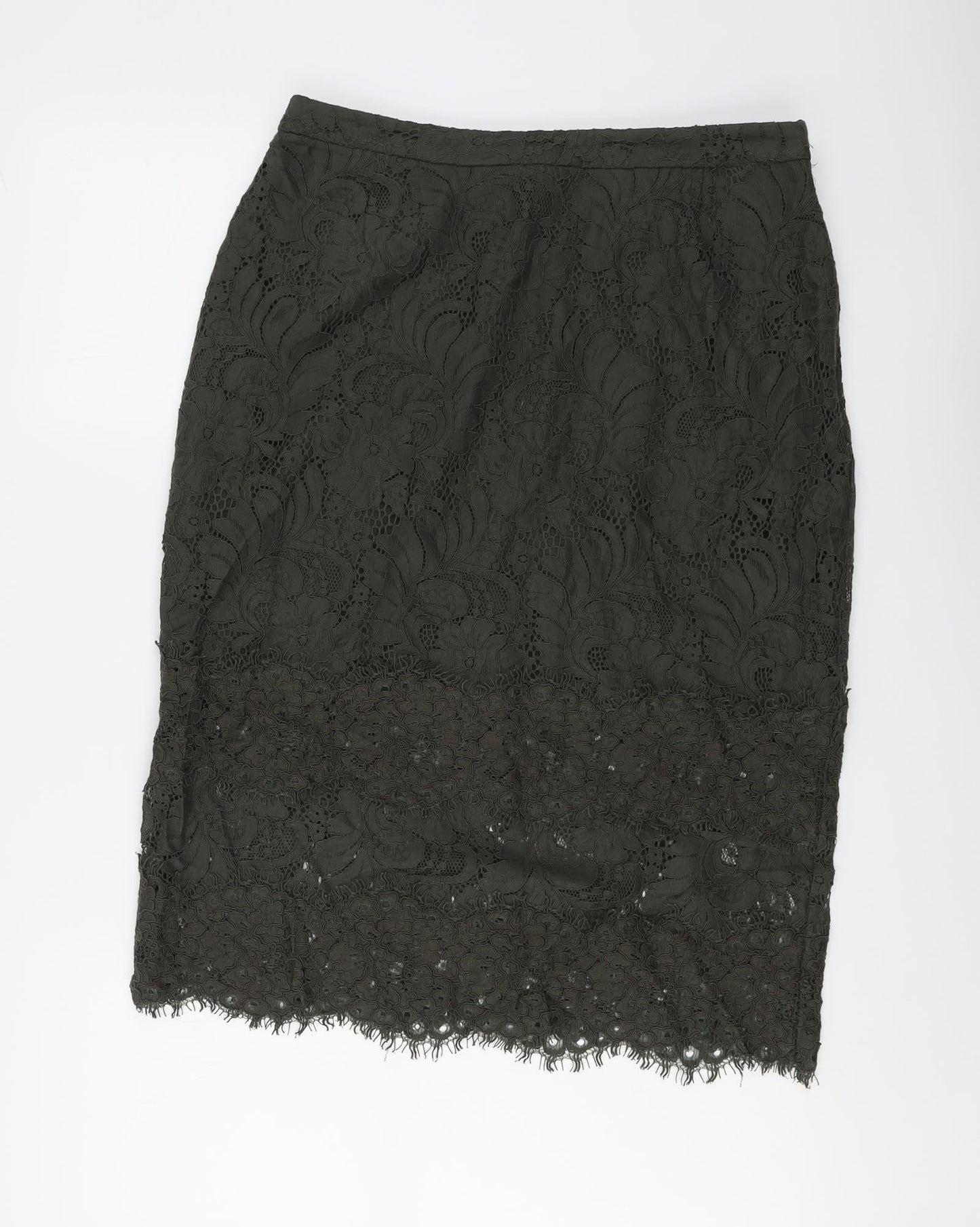 H&M Womens Green Floral Cotton A-Line Skirt Size 14 Zip