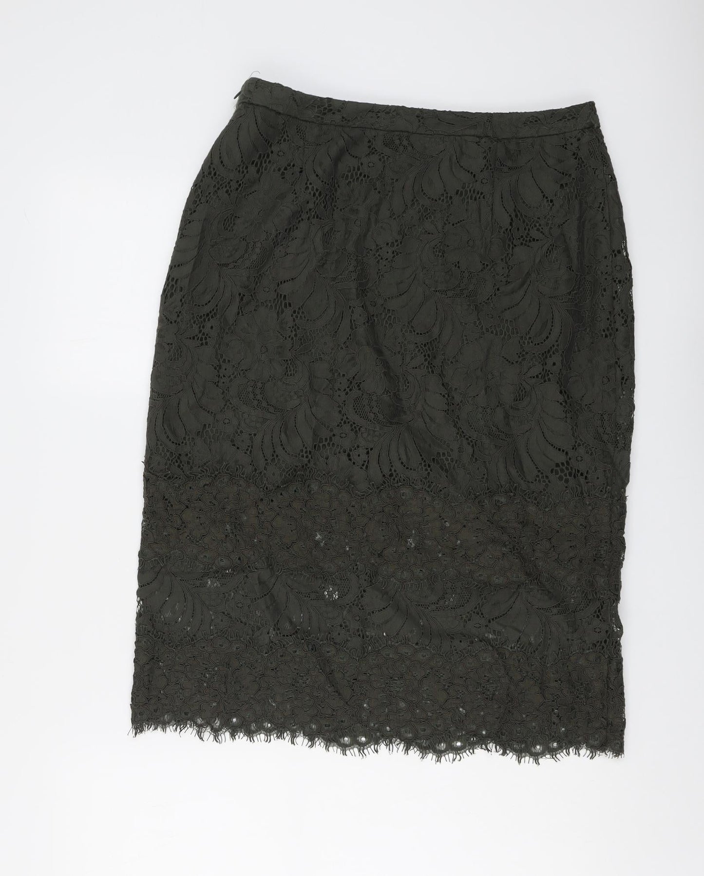 H&M Womens Green Floral Cotton A-Line Skirt Size 14 Zip