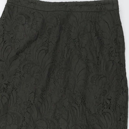 H&M Womens Green Floral Cotton A-Line Skirt Size 14 Zip