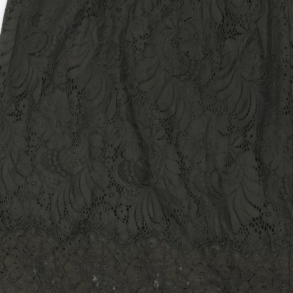 H&M Womens Green Floral Cotton A-Line Skirt Size 14 Zip