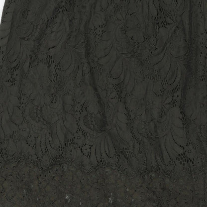 H&M Womens Green Floral Cotton A-Line Skirt Size 14 Zip