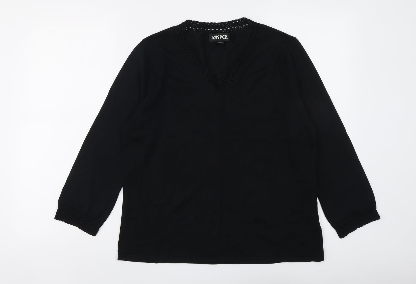Kasper Womens Black V-Neck Viscose Pullover Jumper Size XL