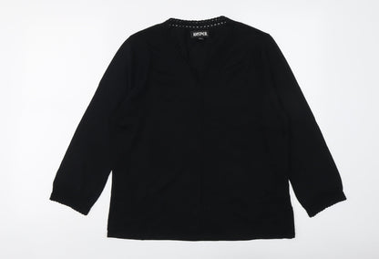 Kasper Womens Black V-Neck Viscose Pullover Jumper Size XL