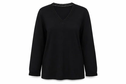 Kasper Womens Black V-Neck Viscose Pullover Jumper Size XL