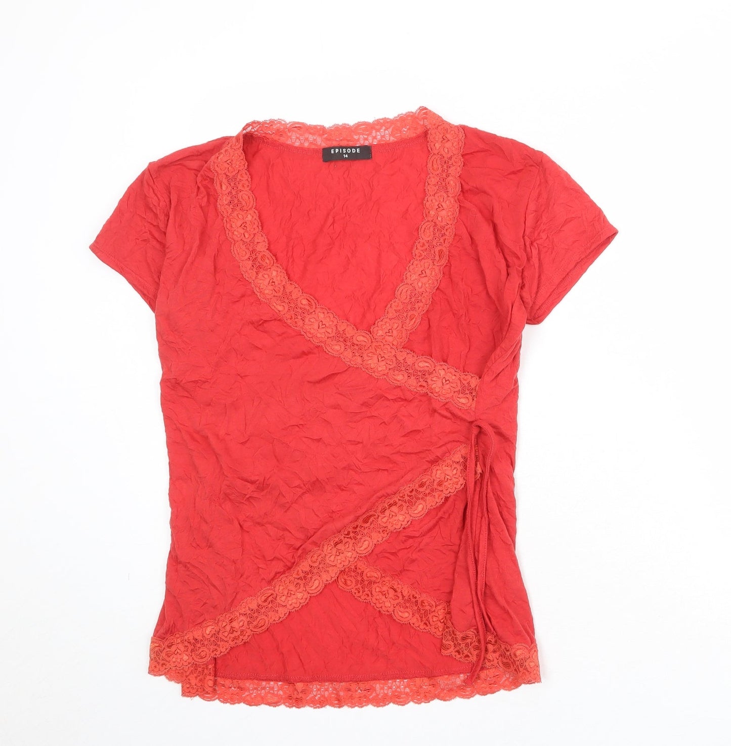 Womens UK Size 14 Episode Red Basic T-Shirt
