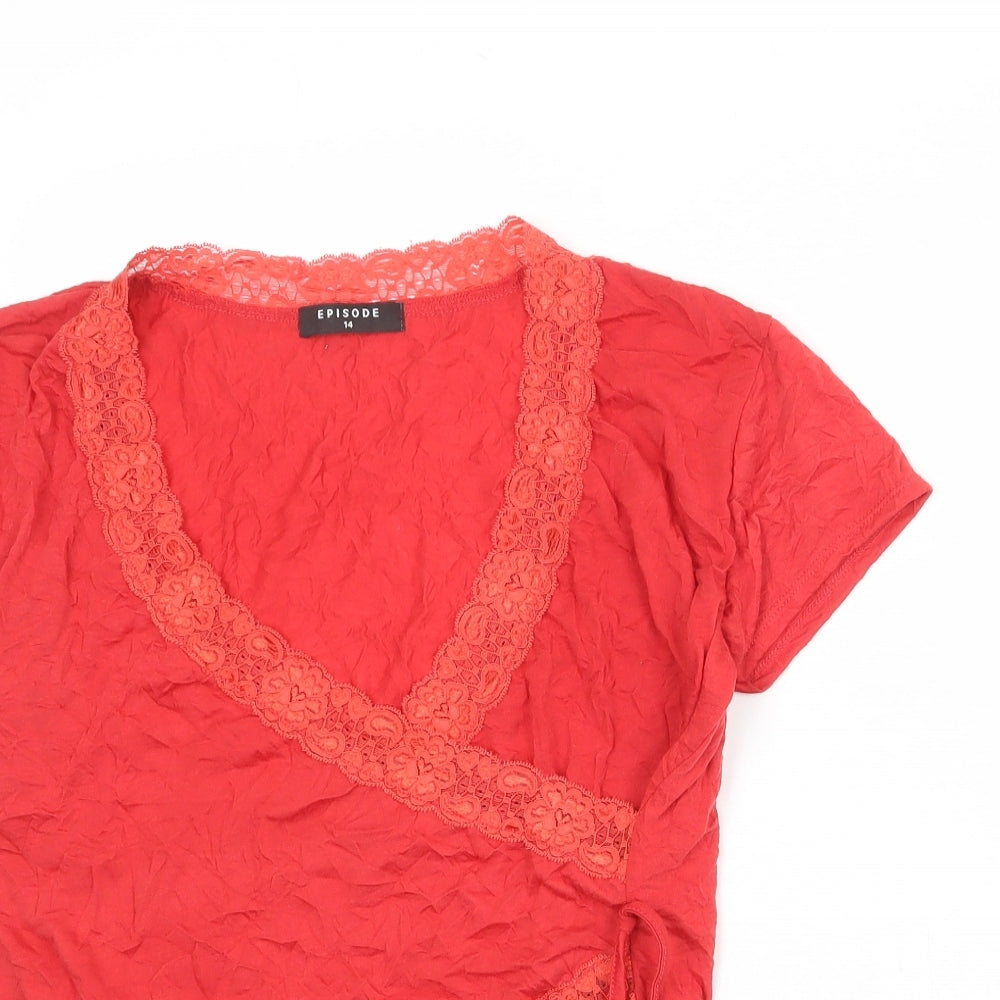 Womens UK Size 14 Episode Red Basic T-Shirt