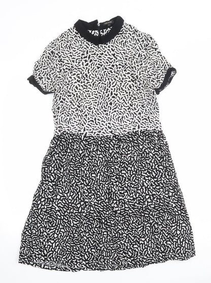 River Island Womens Black Geometric Viscose A-Line Size 8 Round Neck Zip