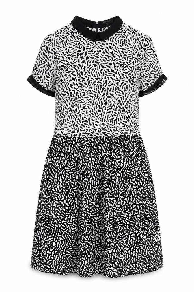 River Island Womens Black Geometric Viscose A-Line Size 8 Round Neck Zip