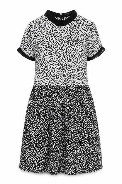 River Island Womens Black Geometric Viscose A-Line Size 8 Round Neck Zip