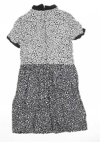 River Island Womens Black Geometric Viscose A-Line Size 8 Round Neck Zip