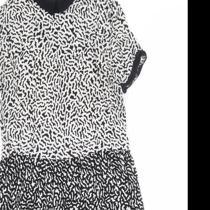 River Island Womens Black Geometric Viscose A-Line Size 8 Round Neck Zip