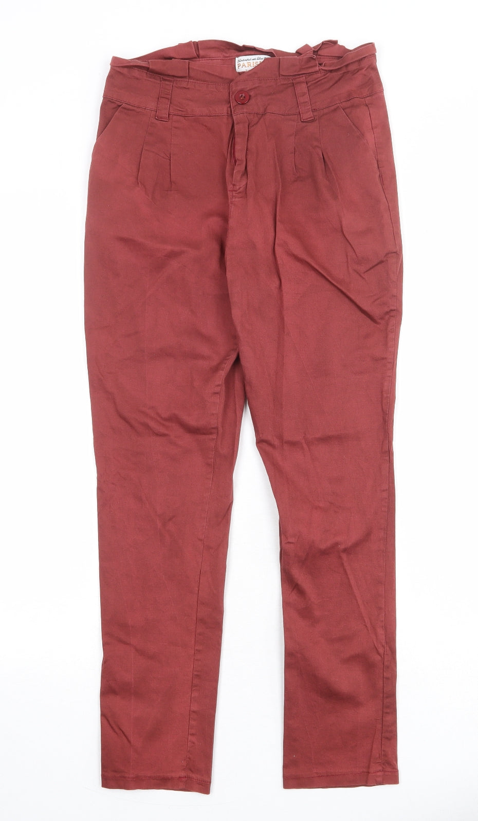 Parisian Womens Red Cotton Carrot Trousers Size 12 Regular Zip