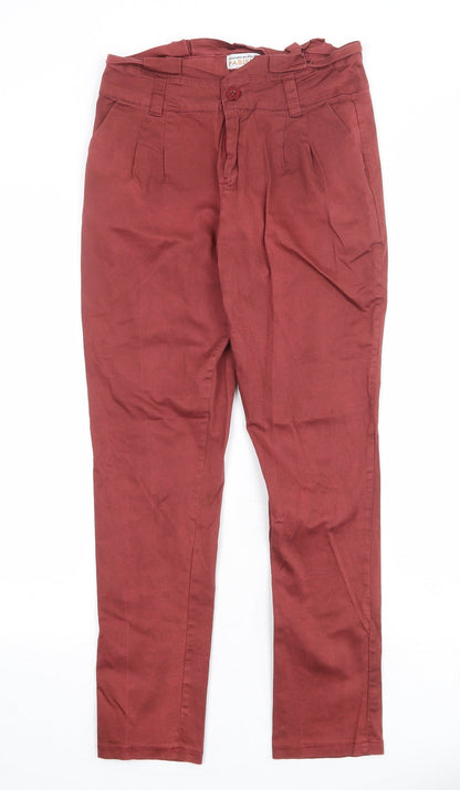 Parisian Womens Red Cotton Carrot Trousers Size 12 Regular Zip