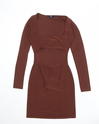 Missguided Womens Brown Polyester Bodycon Size 10 Square Neck Pullover