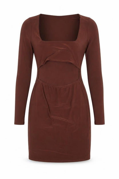 Missguided Womens Brown Polyester Bodycon Size 10 Square Neck Pullover