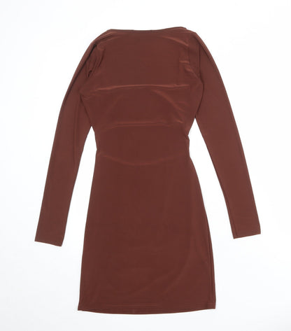 Missguided Womens Brown Polyester Bodycon Size 10 Square Neck Pullover