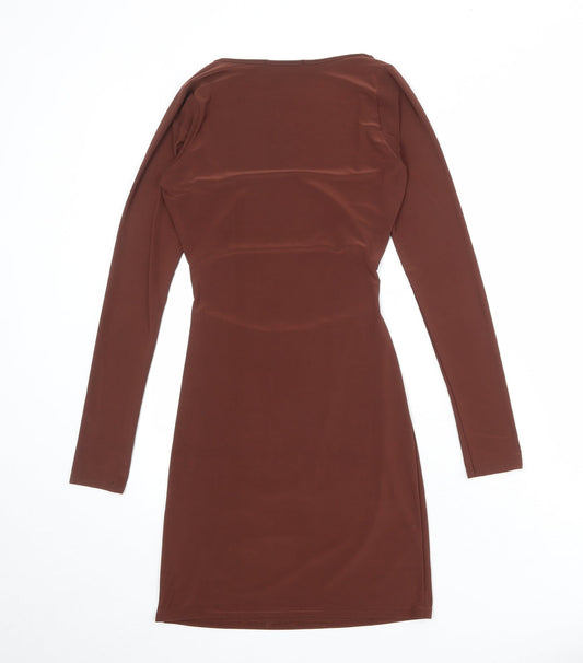 Missguided Womens Brown Polyester Bodycon Size 10 Square Neck Pullover