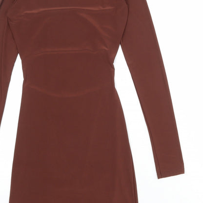Missguided Womens Brown Polyester Bodycon Size 10 Square Neck Pullover
