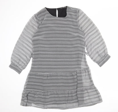 Dynamite Womens Grey Check Polyester A-Line Size M Round Neck Button