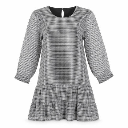 Dynamite Womens Grey Check Polyester A-Line Size M Round Neck Button