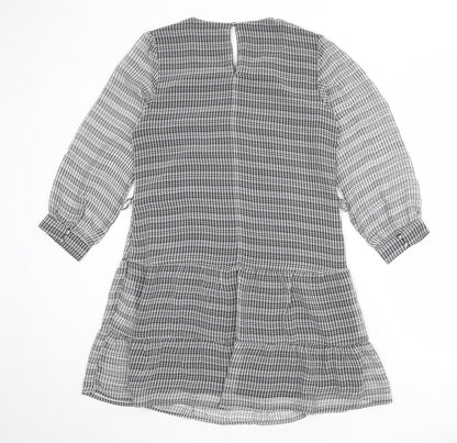 Dynamite Womens Grey Check Polyester A-Line Size M Round Neck Button