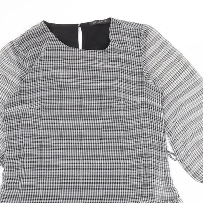 Dynamite Womens Grey Check Polyester A-Line Size M Round Neck Button