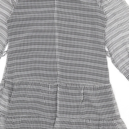 Dynamite Womens Grey Check Polyester A-Line Size M Round Neck Button