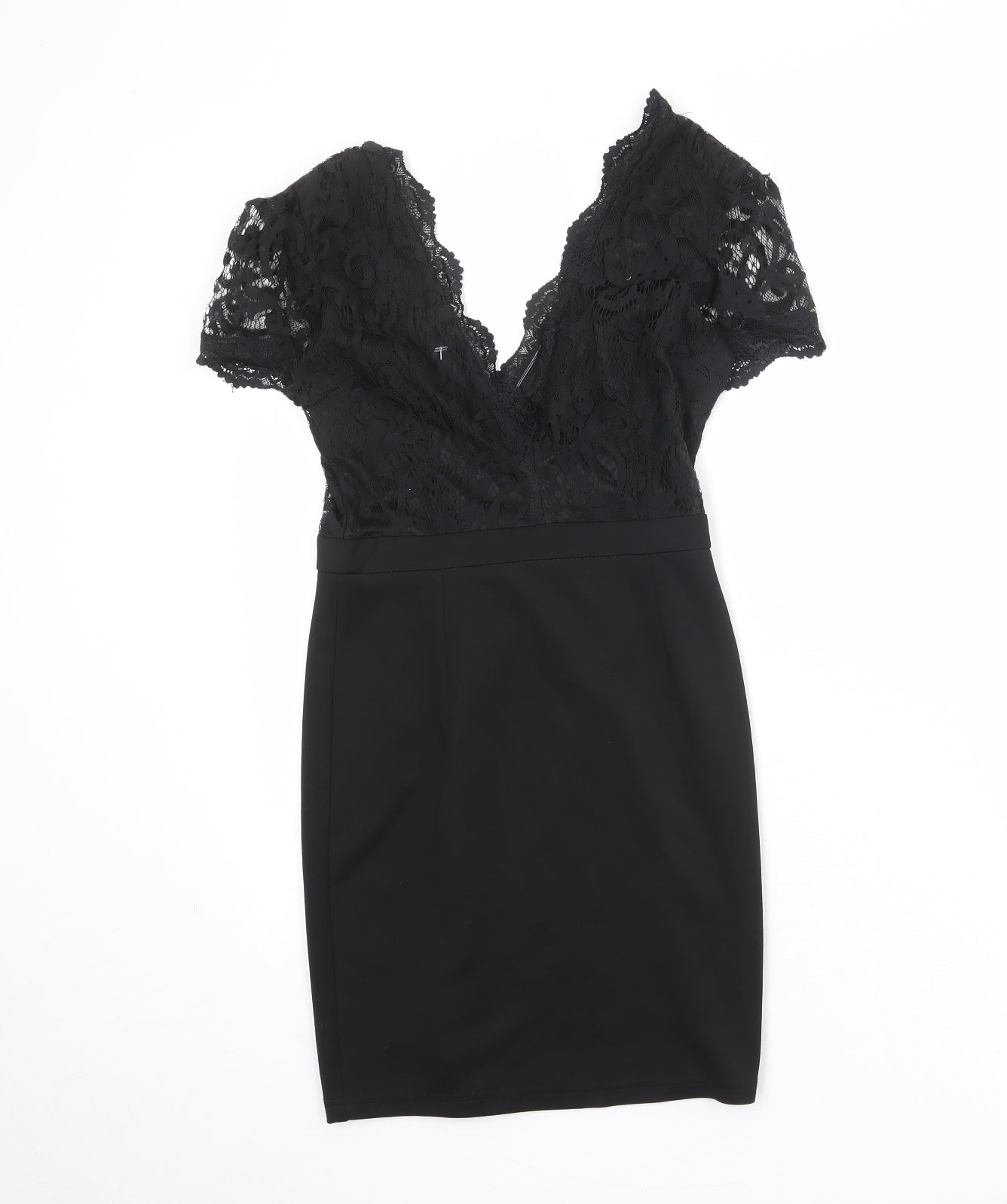 Missguided Womens Black Geometric Polyester A-Line Size 8 V-Neck Pullover