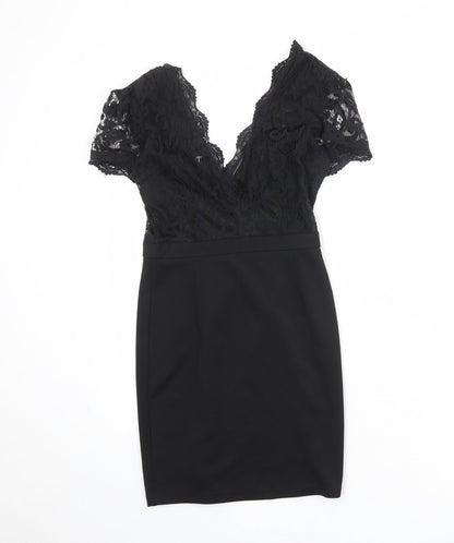 Missguided Womens Black Geometric Polyester A-Line Size 8 V-Neck Pullover