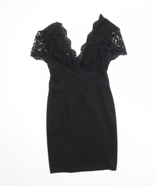 Missguided Womens Black Geometric Polyester A-Line Size 8 V-Neck Pullover