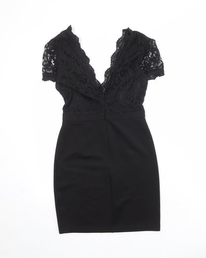 Missguided Womens Black Geometric Polyester A-Line Size 8 V-Neck Pullover