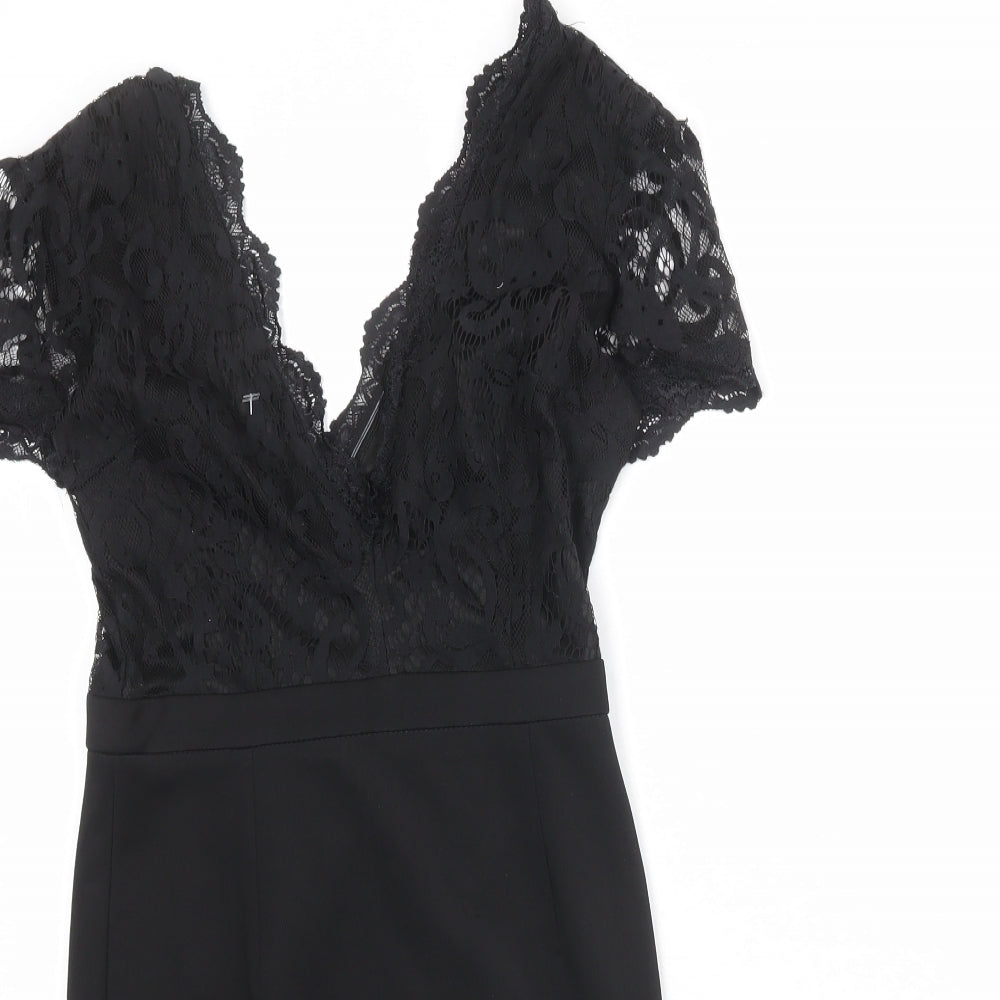 Missguided Womens Black Geometric Polyester A-Line Size 8 V-Neck Pullover