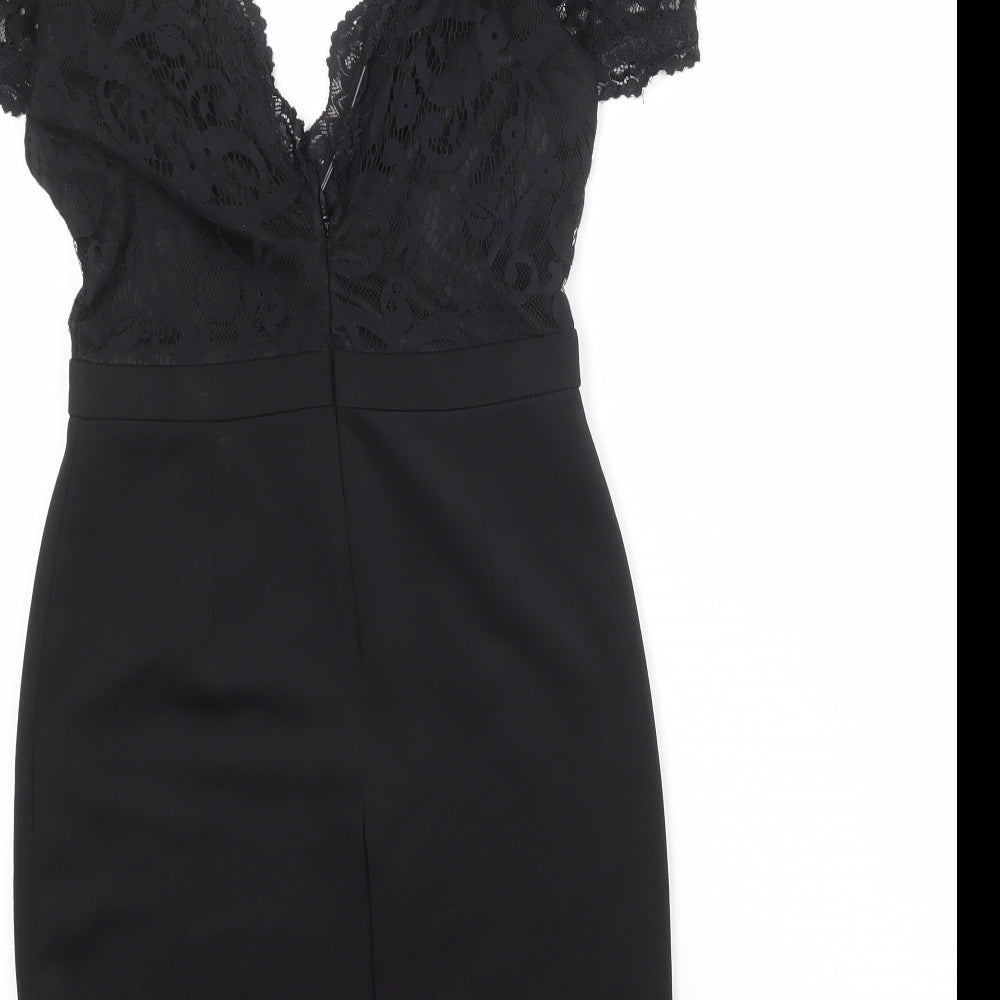 Missguided Womens Black Geometric Polyester A-Line Size 8 V-Neck Pullover