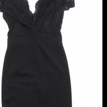 Missguided Womens Black Geometric Polyester A-Line Size 8 V-Neck Pullover