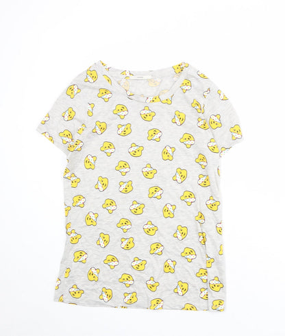 Pudsey Bear Womens Grey Geometric Polyester Basic T-Shirt Size 12 Boat Neck