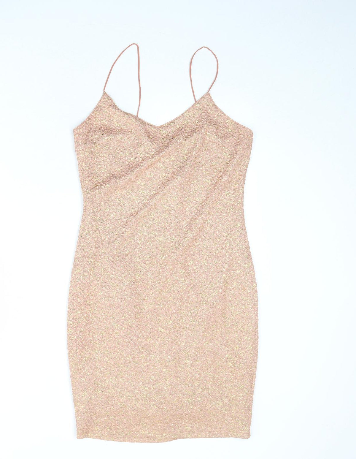 Urmoda Womens Pink Geometric Polyester Slip Dress Size M V-Neck Pullover