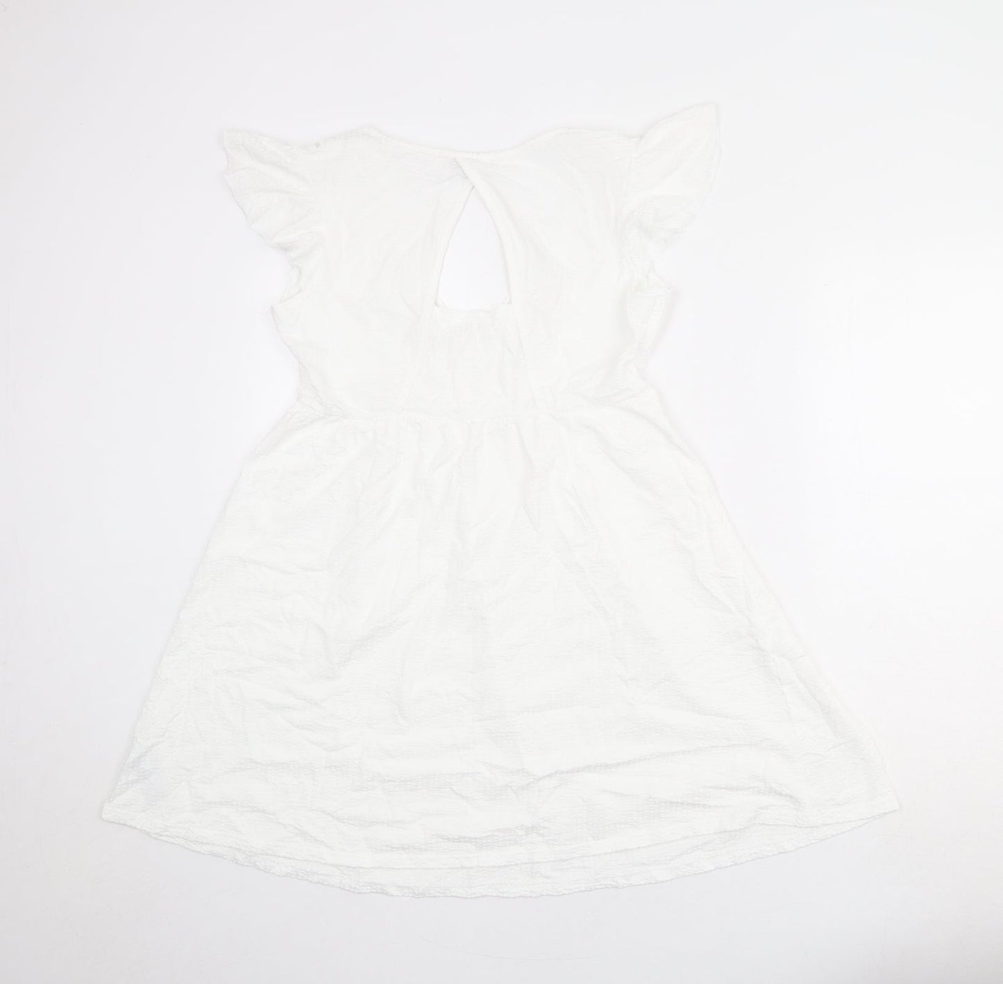 NEXT Womens White 100% Cotton Fit & Flare Size 8 V-Neck Pullover - Ruffle