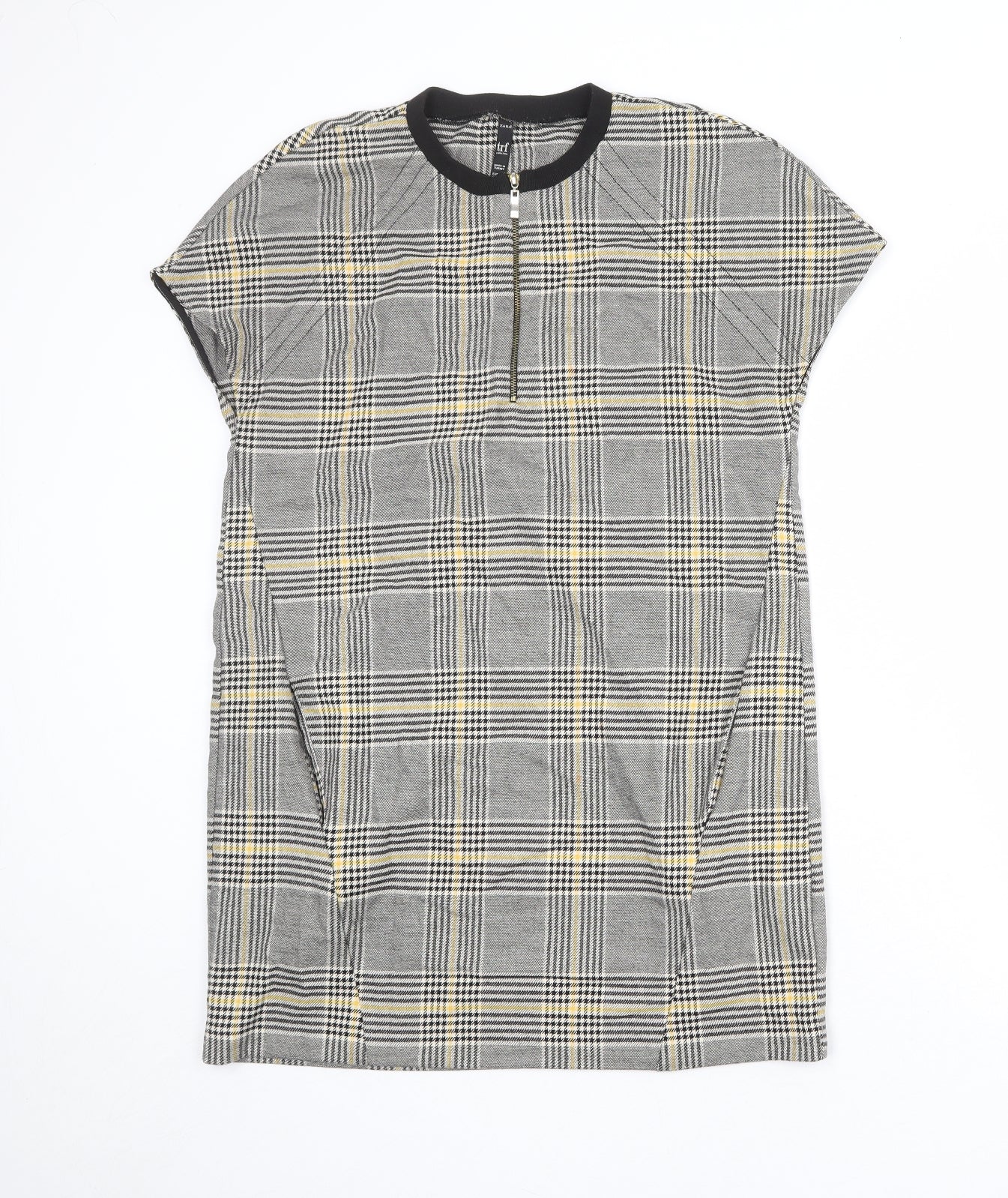 Zara Womens Multicoloured Plaid Polyester A-Line Size S Round Neck Zip